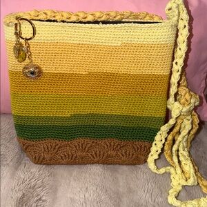 Handmade Crochet Crossbody Bag in Yellow, Green, and Brown